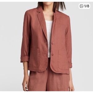 EILEEN FISHER Petite Organic Linen Shaped Blazer Ruset‎ Two Button Jacket PL